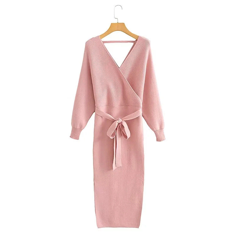 Women's Fashion Series Belt Waist Slit Dress