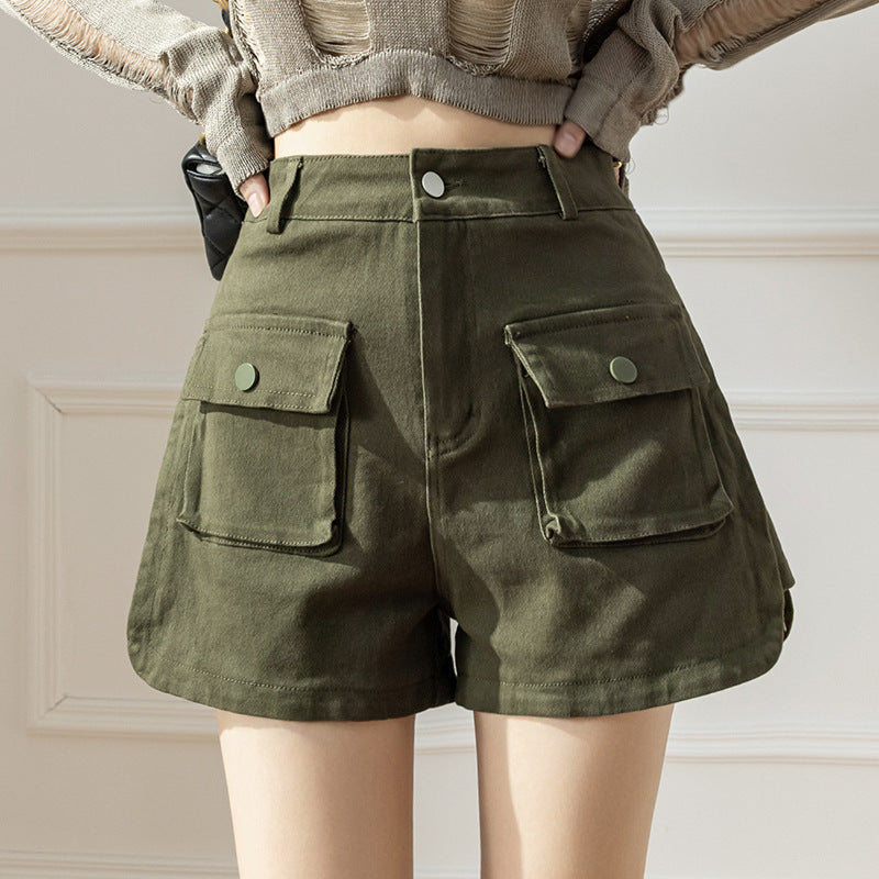 Short en jean décontracté taille haute extensible style américain