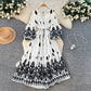 Women's Court-Style Printed Minimalist Lace-Up Dress