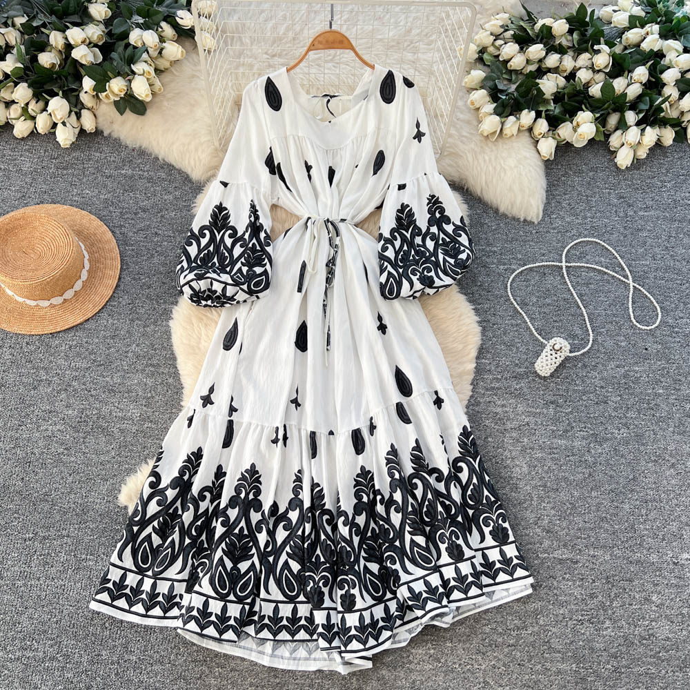 Women's Court-Style Printed Minimalist Lace-Up Dress