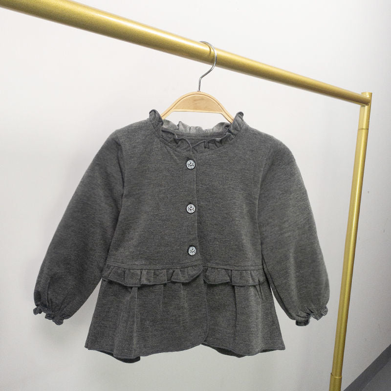 Tong Ruffle Collar Small Jacket Spring And Autumn Foreign Style Baby Infant Splicing Cardigan Top