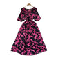 French Retro-Style High-End Printed Puff Sleeve Dress