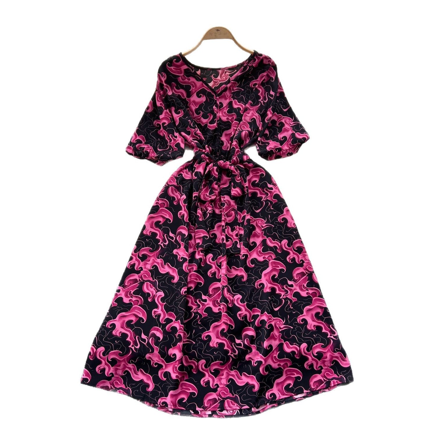 French Retro-Style High-End Printed Puff Sleeve Dress