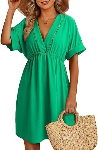 Chemisier de maillot de bain pour femme, robe à manches courtes et col en V ajouré