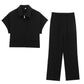 Lapel T-shirt Shory Style Coat Straight-leg Pants