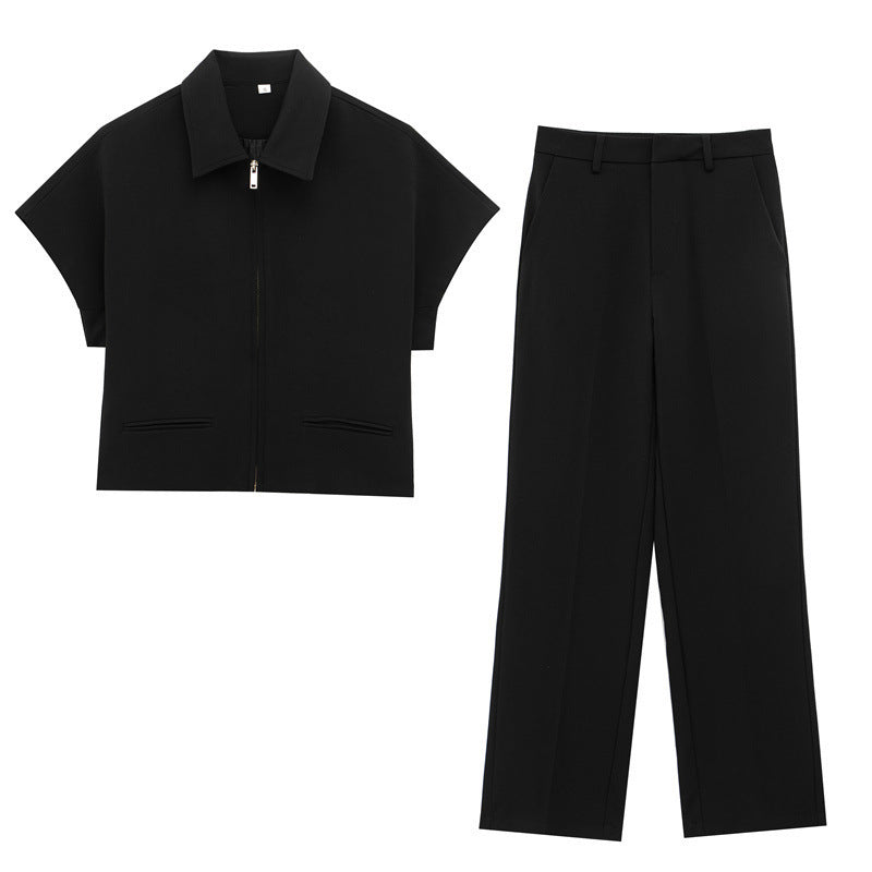 Lapel T-shirt Shory Style Coat Straight-leg Pants