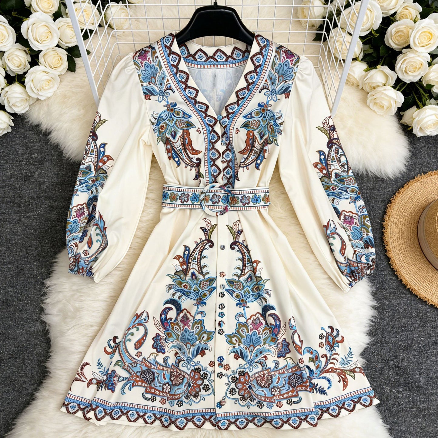 Womens Holiday-Style Casual Printed Dress