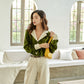 Lantern Sleeve Retro Suit Collar Dark Green Loose Casual Shirt