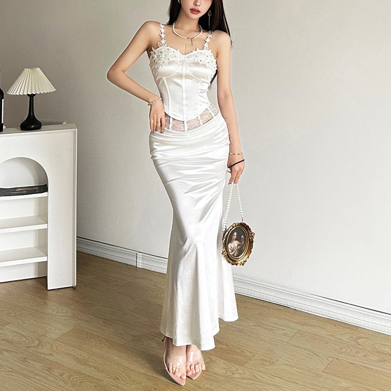 Slim-fitting Suspenders Vest Fashion High Waist Skirt Suit