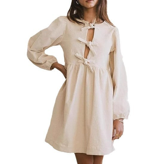 Robe femme col rond manches bouffantes mignonne
