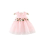 Girl's Mesh Strap Dress Waist Flower Princess Beautiful Dress