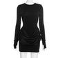 Casual Slim-fit Crew-neck Long-sleeve Ruched Mini Dress