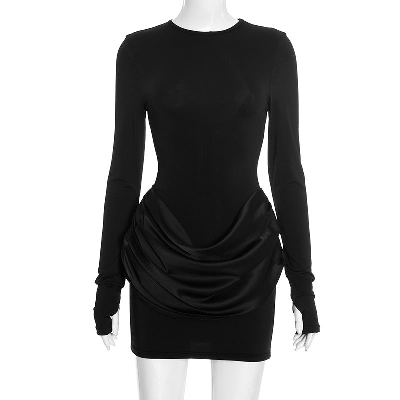 Casual Slim-fit Crew-neck Long-sleeve Ruched Mini Dress