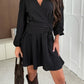 Women's Solid-Color V-Neck Puff-Sleeve Pleated Dress