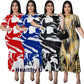 Women's Crew-Neck Short-Sleeve Ruffle-Trim Printed Plus-Size Dress