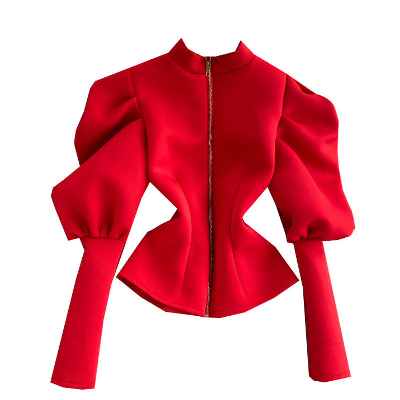 Women's Long Solid Color Puff Sleeve Top