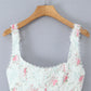 Rose Printed Lace Stitching Cotton Mini Dress