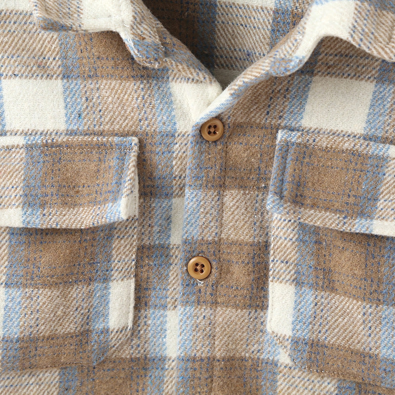 Version Mode Petite Chemise À Carreaux Pour Enfants À La Mode Style Étranger Simple Boutonnage Décontracté