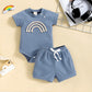 Rainbow Waffle Four-color Side Button Short Sleeve Baby Bodysuit Shorts Suit