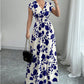 Short Sleeve Lace-up Dress Printed V-neck