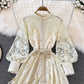 Ladies Vintage Cutout Lantern Long Sleeve Dress
