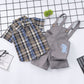 Summer Children's Suit Cotton Plaid Shirt Suspender Pants Two-piece Suit