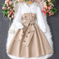 Long Sleeve Lapel Button Stitching Contrasting-color Dress
