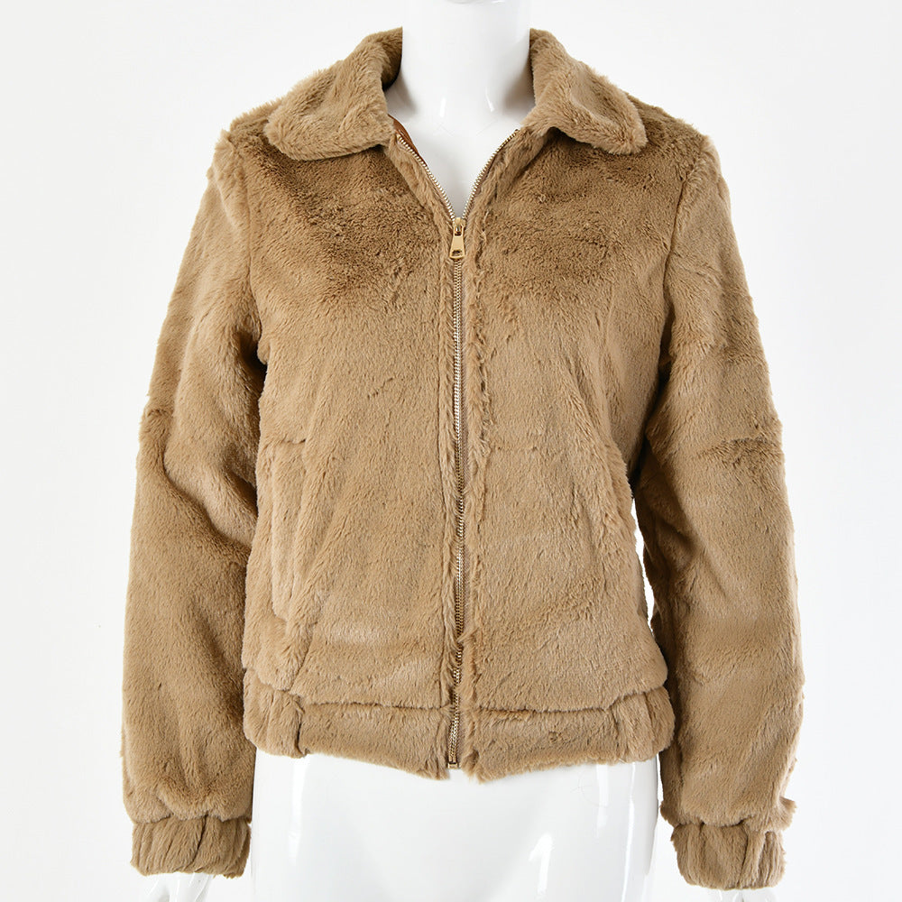 Women's Winter Blouse Solid Color Fashion Casual Long-sleeved Zipper Jacket