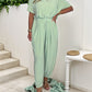 V-neck Jumpsuit Lace-up Waist Loose Solid Color Suit
