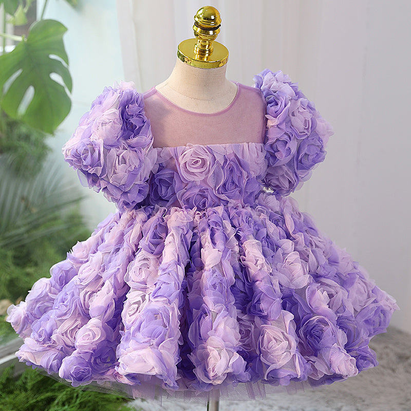 Girls' Three-dimensional Flower French Princess Dress