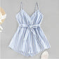 Striped Print Jumpsuit Ladies Suspenders V-neck Jumpsuit One-piece Skirt Pants