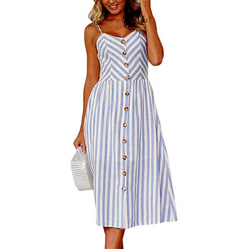 Women's Sling Button Backless Dress