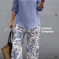 Ladies V-neck Shirt Tropical Plants Printed Pants Suit
