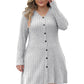 Women's Plus Size Button Deep V Stripe Dress
