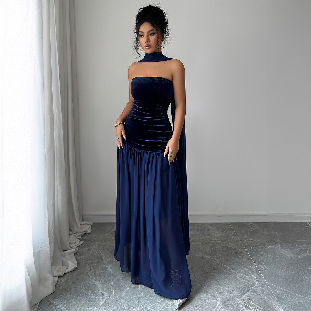 Elegant Strapless Patchwork Dress For Women