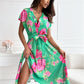 V-neck Lace-up Printed Dress
