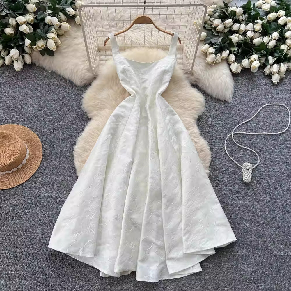 Jacquard Slip Dress Womens Sophisticated High-waist Figure-flattering Style