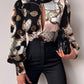 Women's Stand Collar Long Sleeve Lantern Sleeve Cutout Top