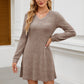 V-neck Pocket Sunken Stripe Brushed Long Sleeve Leisure Dress