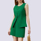 2-piece Sleeveless Round Neck Button High-waisted Trousers Business Work Suits