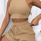 Sleeveless Waffle Suit Solid Color Vest Fashion Casual Shorts