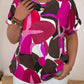 Women's Round Neck Short Sleeve Printed Mushroom Buckle