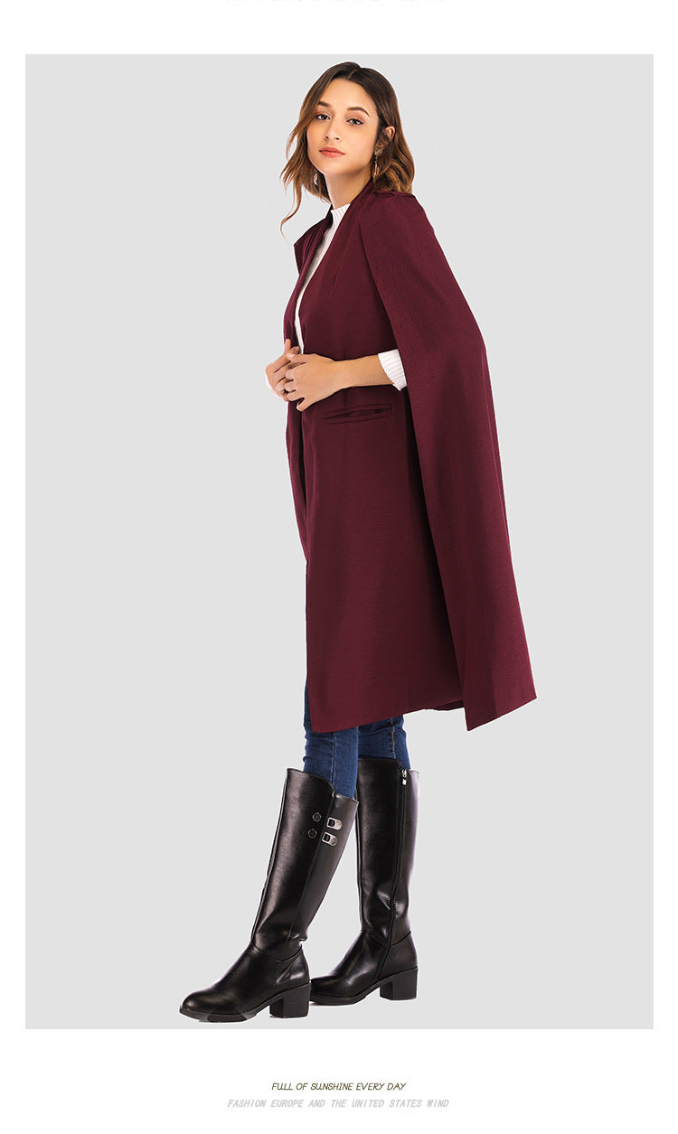 Manteau coupe-vent long pour femme avec châle