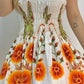 Female Positioning Printing Floral Crumpled Sling Dress