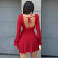 Valentine's Day Women's Solid-Color Deep V-Neck Long-Sleeve Drawstring Slim-Fit Dress