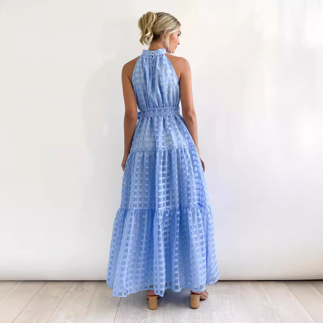 Robe décontractée sans manches de haute qualité avec ourlet large et taille ajustée