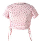 Women's Printed Short-sleeved T-shirt With Drawstring