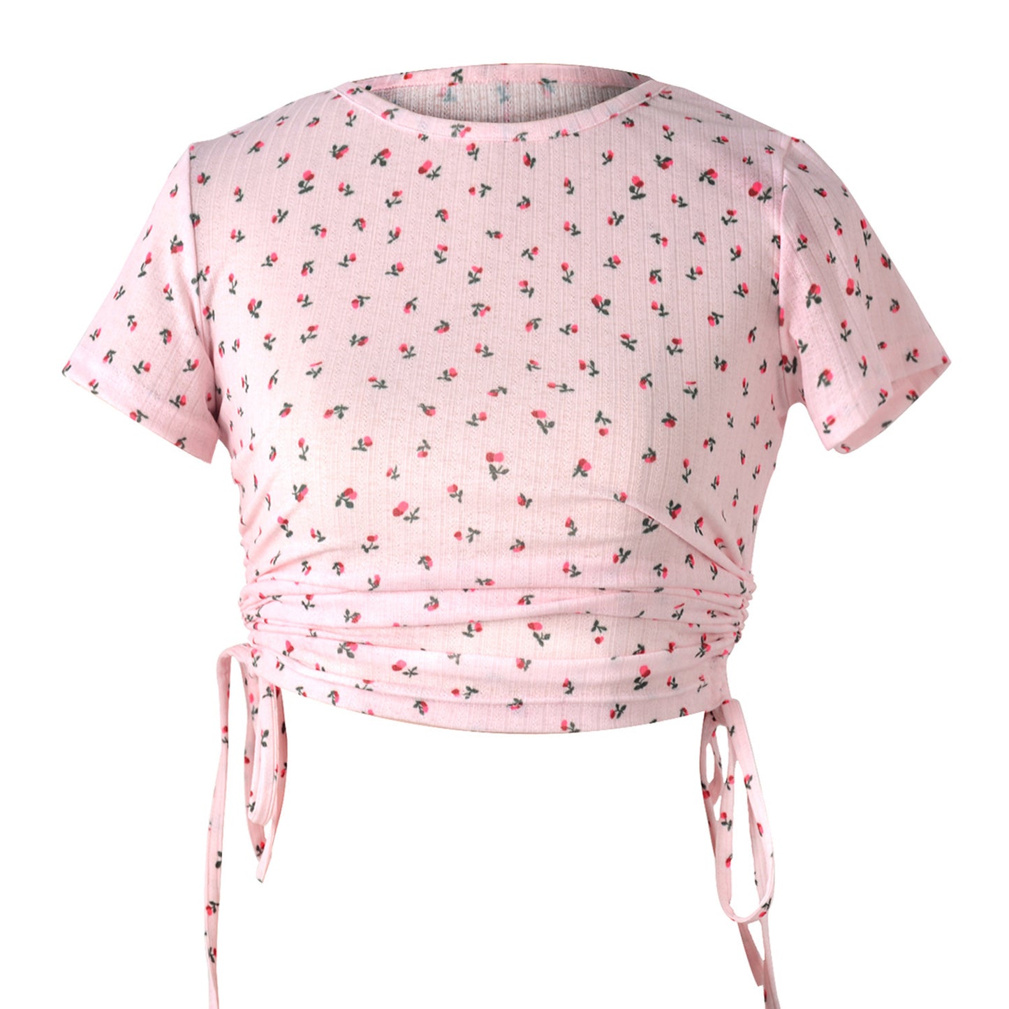 Women's Printed Short-sleeved T-shirt With Drawstring