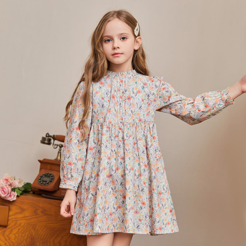 Robe fleurie en coton pour fille, style pastoral, manches bouffantes