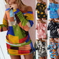 Women's Color-clash Print Irregular Long-sleeved Dress